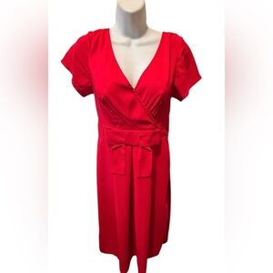 eShakti Custom Red Wrap Dress Sz 6 Short Sleeve Bow Accent Lined